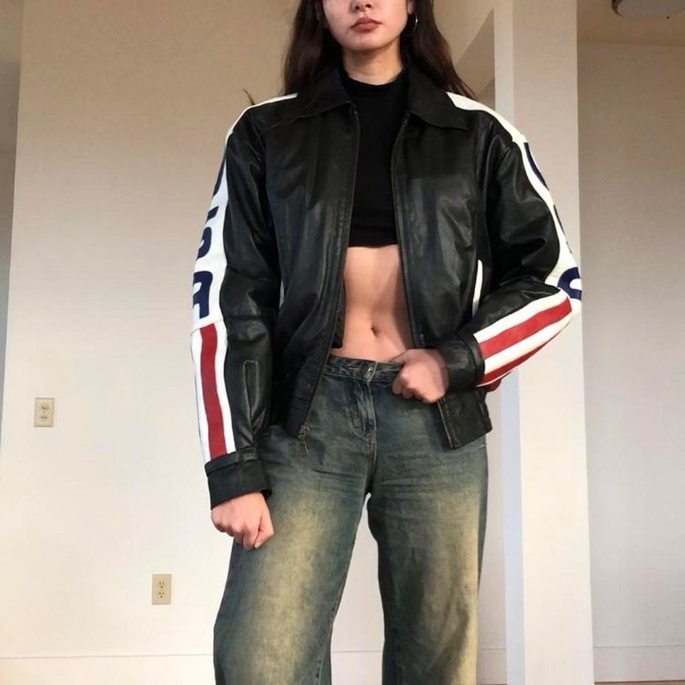 Insane vintage genuine quality leather USA bomber 🦅